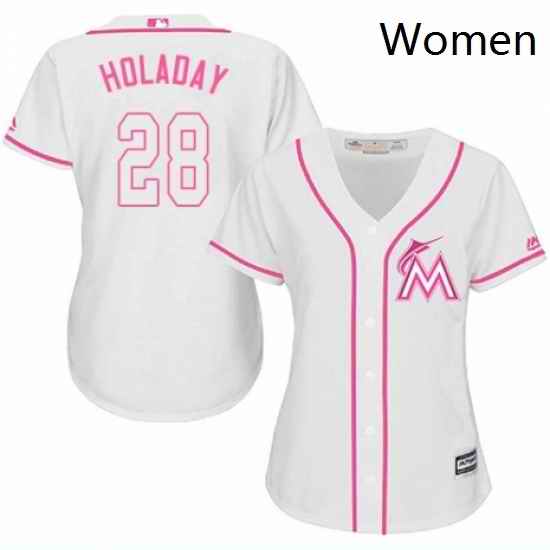 Womens Majestic Miami Marlins 28 Bryan Holaday Authentic White Fashion Cool Base MLB Jersey